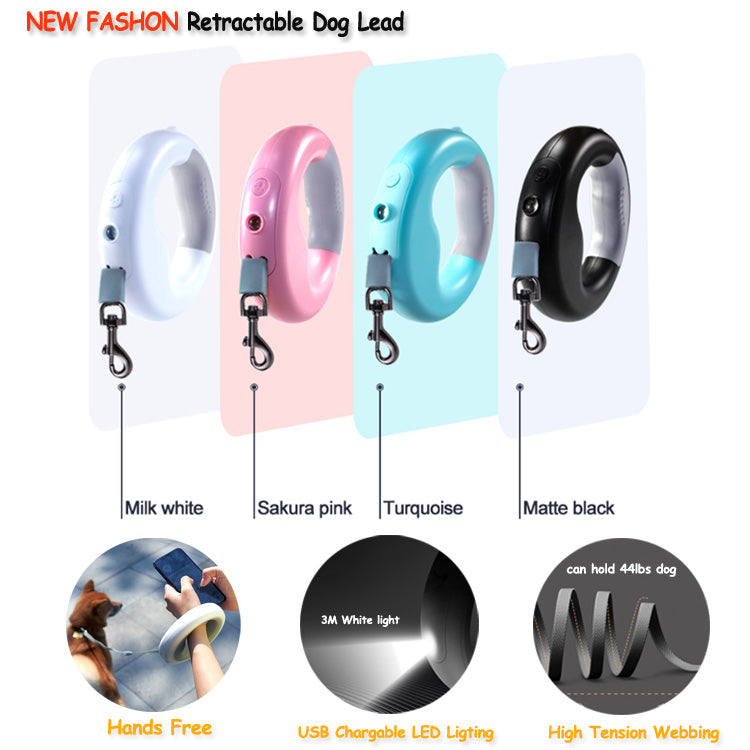 New LED Light Dog Rope Pet Automatic Retractable Leash Ring Luminous Dog Walking Rope Pet Supplies - Emete store