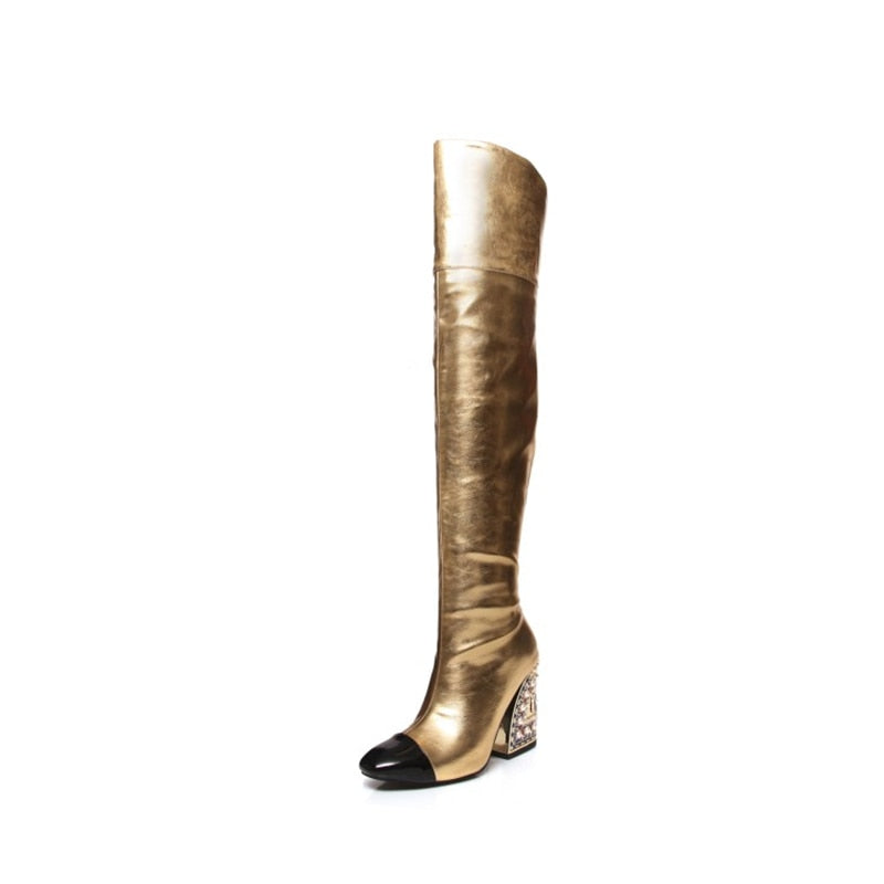 Pearl Heel Over-the-Knee Boots - Emete Store