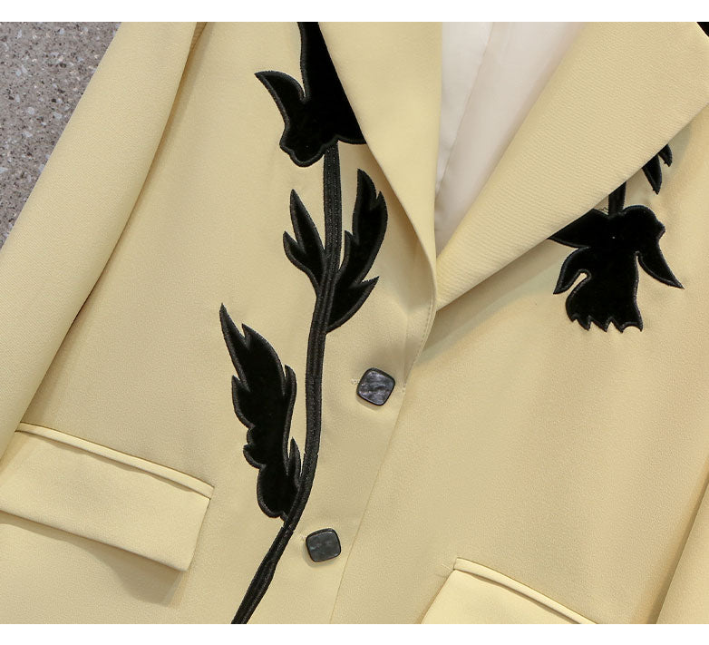 Tingfly Designer Fashion Embroidery Single Breasted Women Jacket Coats Chic Yellow Color Spring Autumn Street Blazers Outerwear