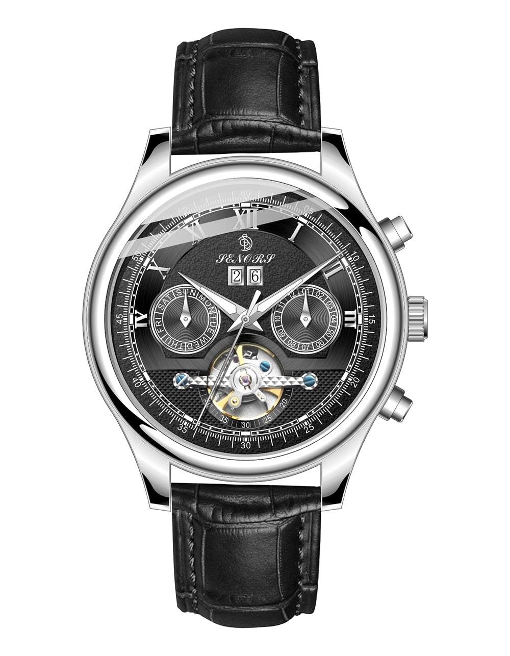 SenorsSN170 Automatic Mechanical Watch Men Luxury Military Leather Wrist Watch Man Clock Fashion Chronograph Wristwatch - Emete store