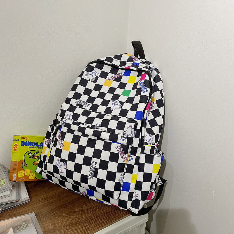 Japanese Checkerboard Backpack Girl Schoolbag Small Fresh College Style Simple High School Student Rucksack