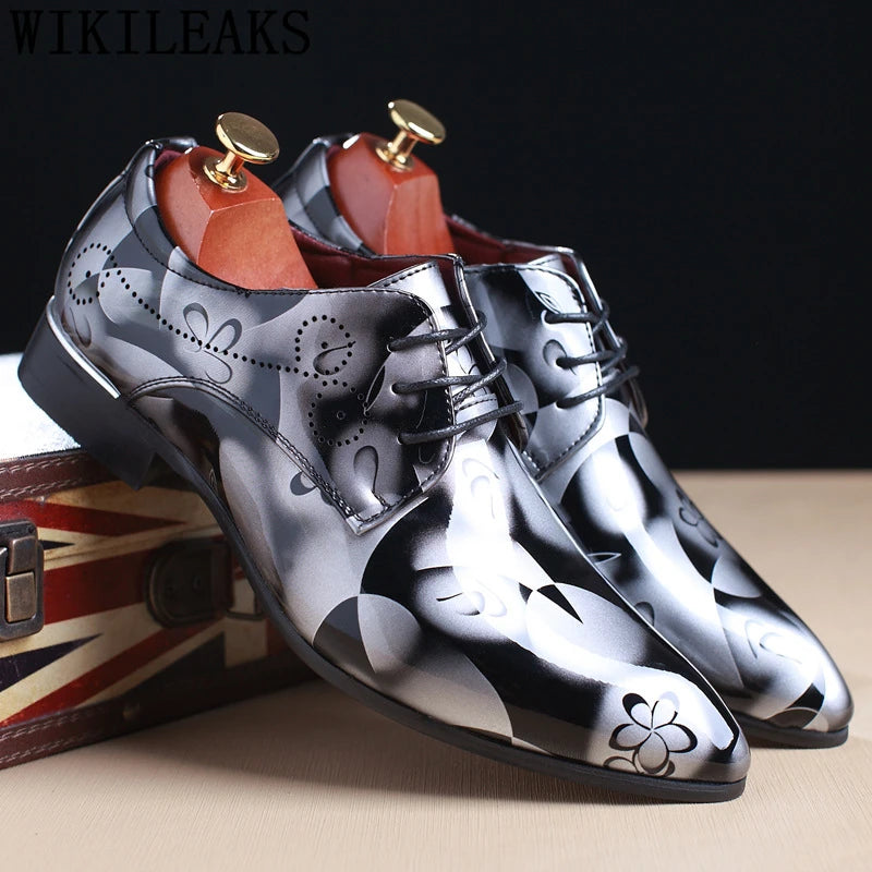 Office Men Dress Shoes Floral Pattern Men Formal Shoes Leather Luxury Fashion Groom Wedding Shoes Men Oxford Shoes Dress 37-50