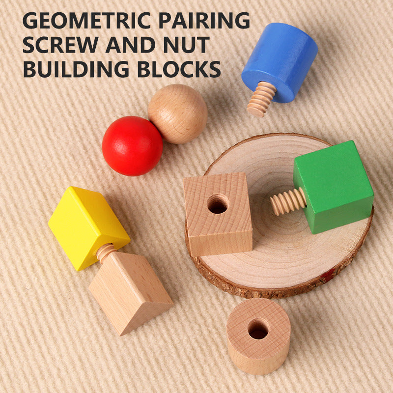 Christmas toy gift, wooden geometric shape matching building blocks, children's early education puzzle nut combination, tightening screws, focused training toys