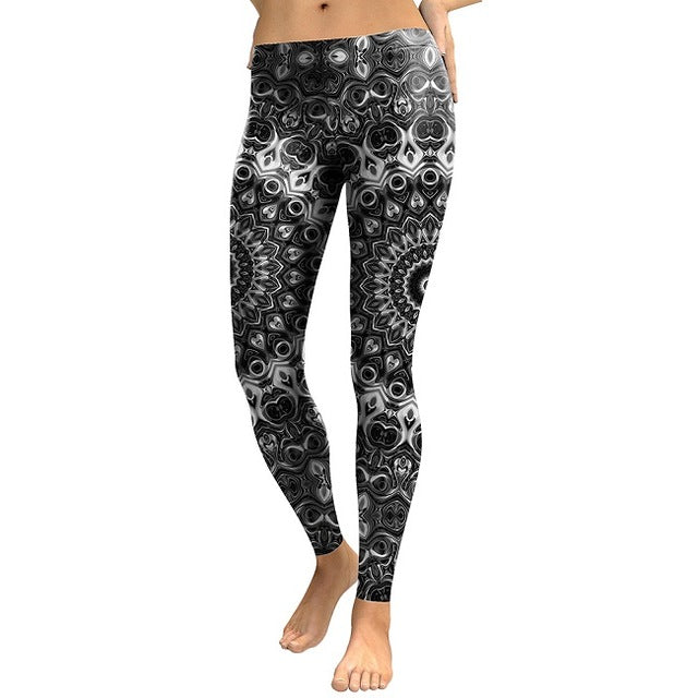 Women Mandala Flower Digital Print Skeleton Leggings - Emete Store