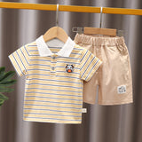 1-5 year old baby striped short sleeved 2 piece jean shorts set