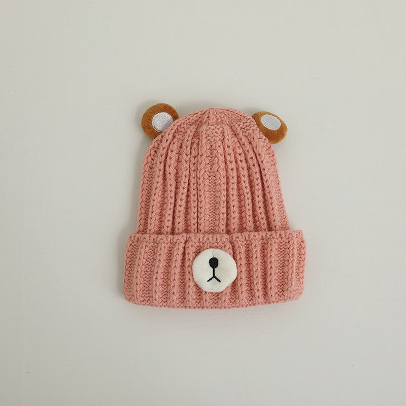 Autumn and winter children warm knitted hat cute bear candy color woolen hat Korean male and female baby warm hat trend