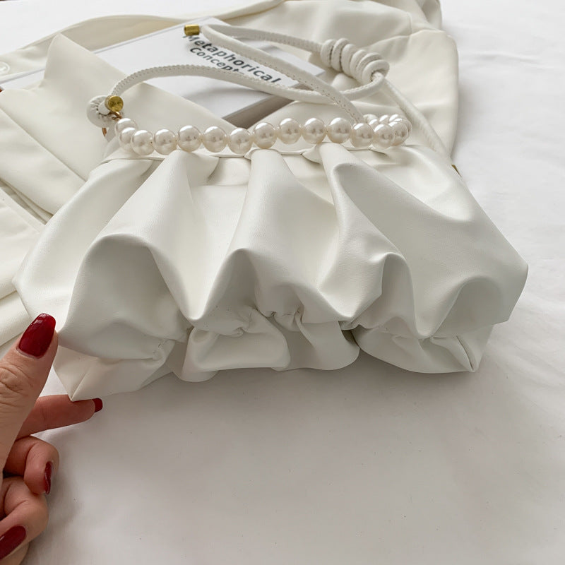 Pearlescent Elegance: High-Quality Western Pleated Shoulder Cloud Bag