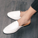 Half Shoes Men Mules Slippers Casual Shoes Men Fashion Social Patent Leather