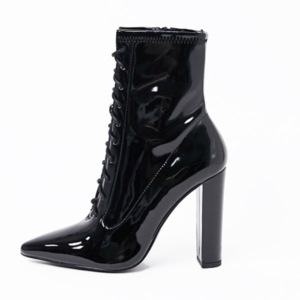 Patent Leather Lace-Up Ankle Boots eprolo