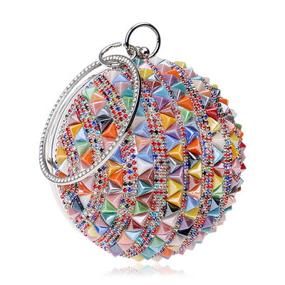 Ceramics Beaded Women Clutches Round Lady Evening Bags Crystal Wedding Party Bridal Purse