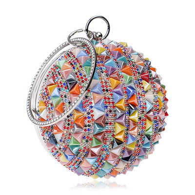 Ceramics Beaded Women Clutches Round Lady Evening Bags Crystal Wedding Party Bridal Purse - Emete Store