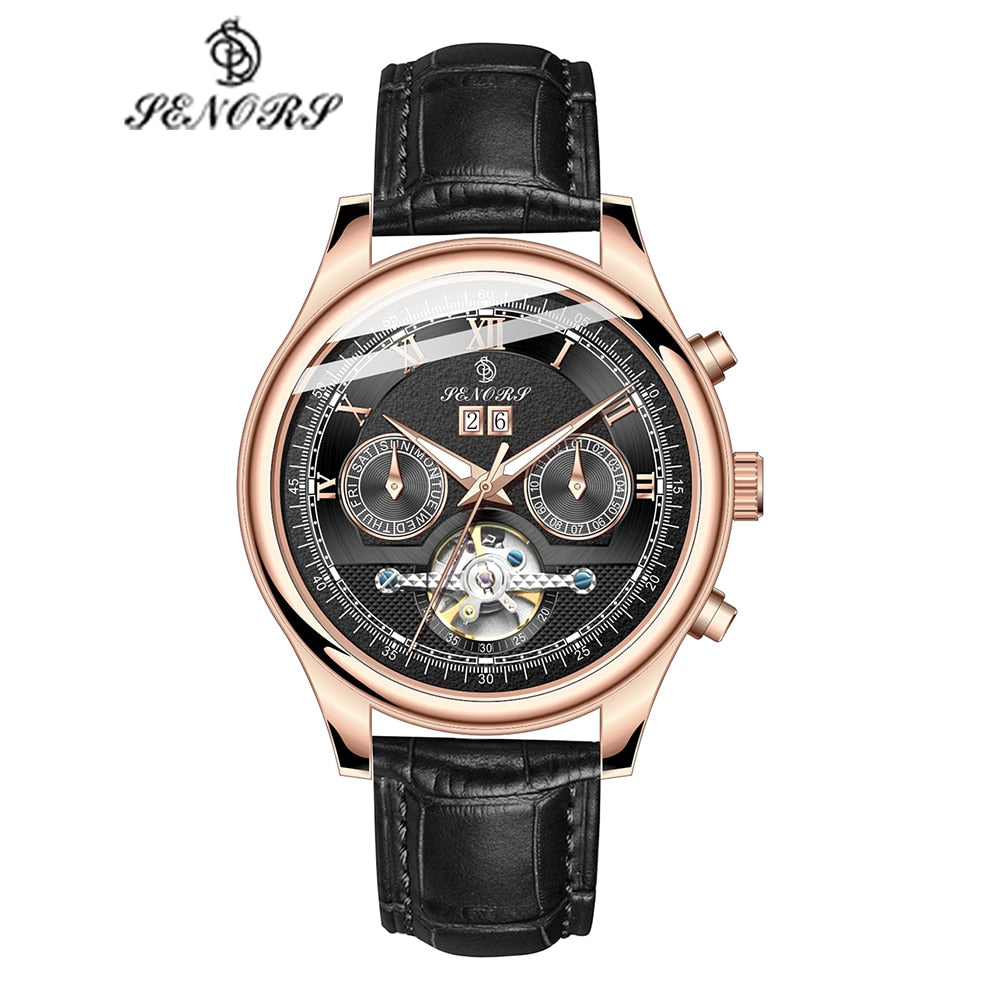 SenorsSN170 Automatic Mechanical Watch Men Luxury Military Leather Wrist Watch Man Clock Fashion Chronograph Wristwatch - Emete store