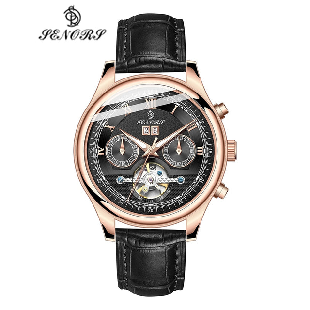 SenorsSN170 Automatic Mechanical Watch Men Luxury Military Leather Wrist Watch Man Clock Fashion Chronograph Wristwatch - Emete store