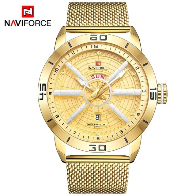 NAVIFORCE Mens Watches Top Brand Luxury Sport Watch Mesh Steel Date Week Waterproof Quartz Watch for Men Clock Relogio Masculino - Emete store
