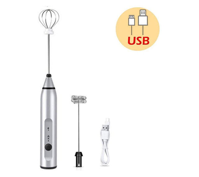 3-Piece Electric Milk Frother And Whisk Set - Emete Store