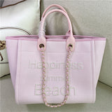 Canvas with genuine leather carrying chain pearl beach bag single shoulder tote women's bag