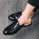 Half Shoes Men Mules Slippers Casual Shoes Men Fashion Social Patent Leather