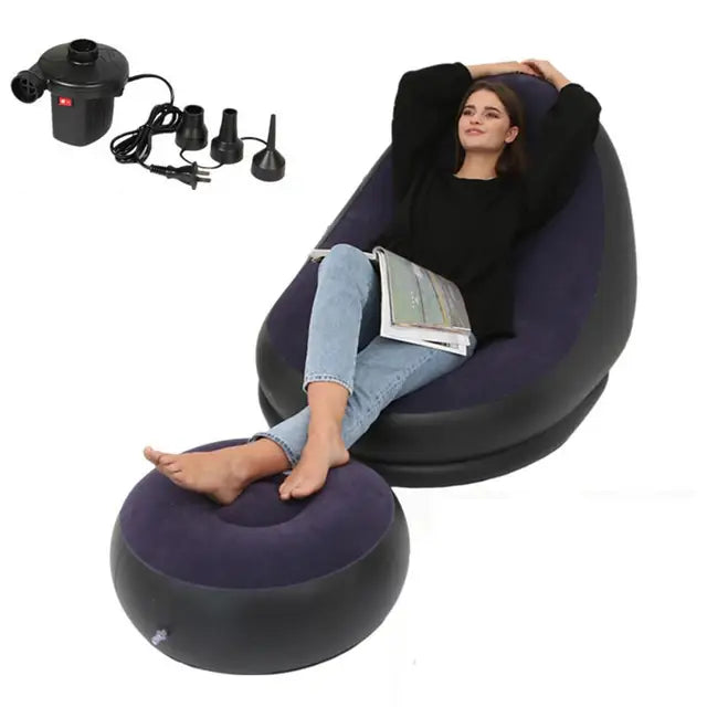 Air Mattress Lazy Sofa Deck Chair Comfortable Leg Stool Rest Single Beanbag - Emete Store