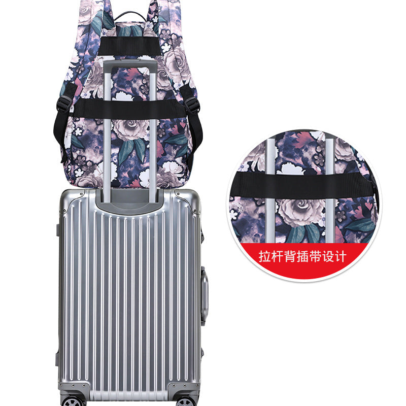 School bag two piece backpack peony print large capacity floral school bag USB backpack