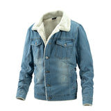 Denim jacket for men in autumn and winter, with added velvet and thick cotton jacket, plus plus large denim jacket