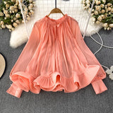 O-neck Ruffles Chiffon Shirt