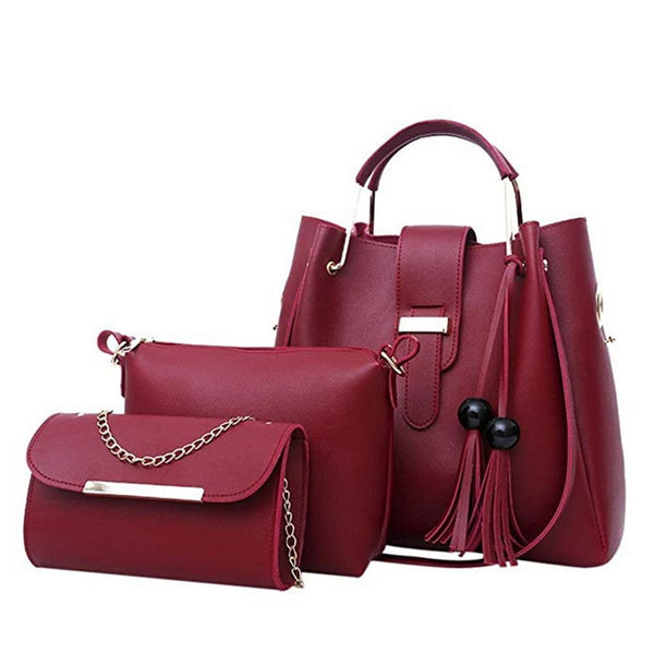 3Pcs/Sets Women Handbags Leather Shoulder Bags Female Casual Tote Bag Tassel Bucket Purses