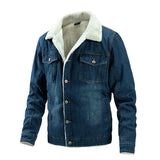 Denim jacket for men in autumn and winter, with added velvet and thick cotton jacket, plus plus large denim jacket