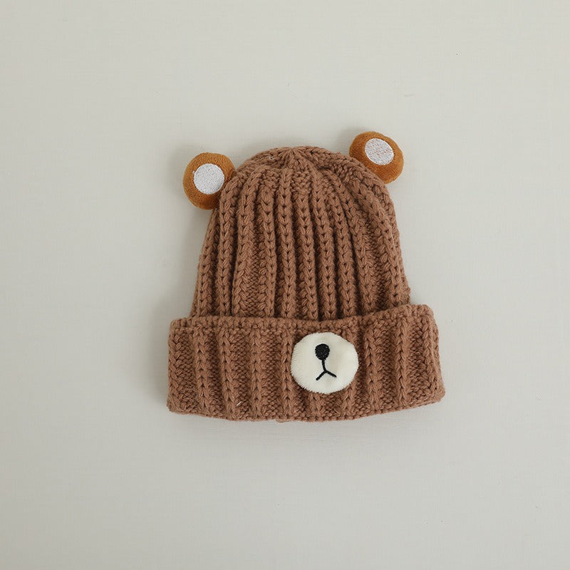 Autumn and winter children warm knitted hat cute bear candy color woolen hat Korean male and female baby warm hat trend