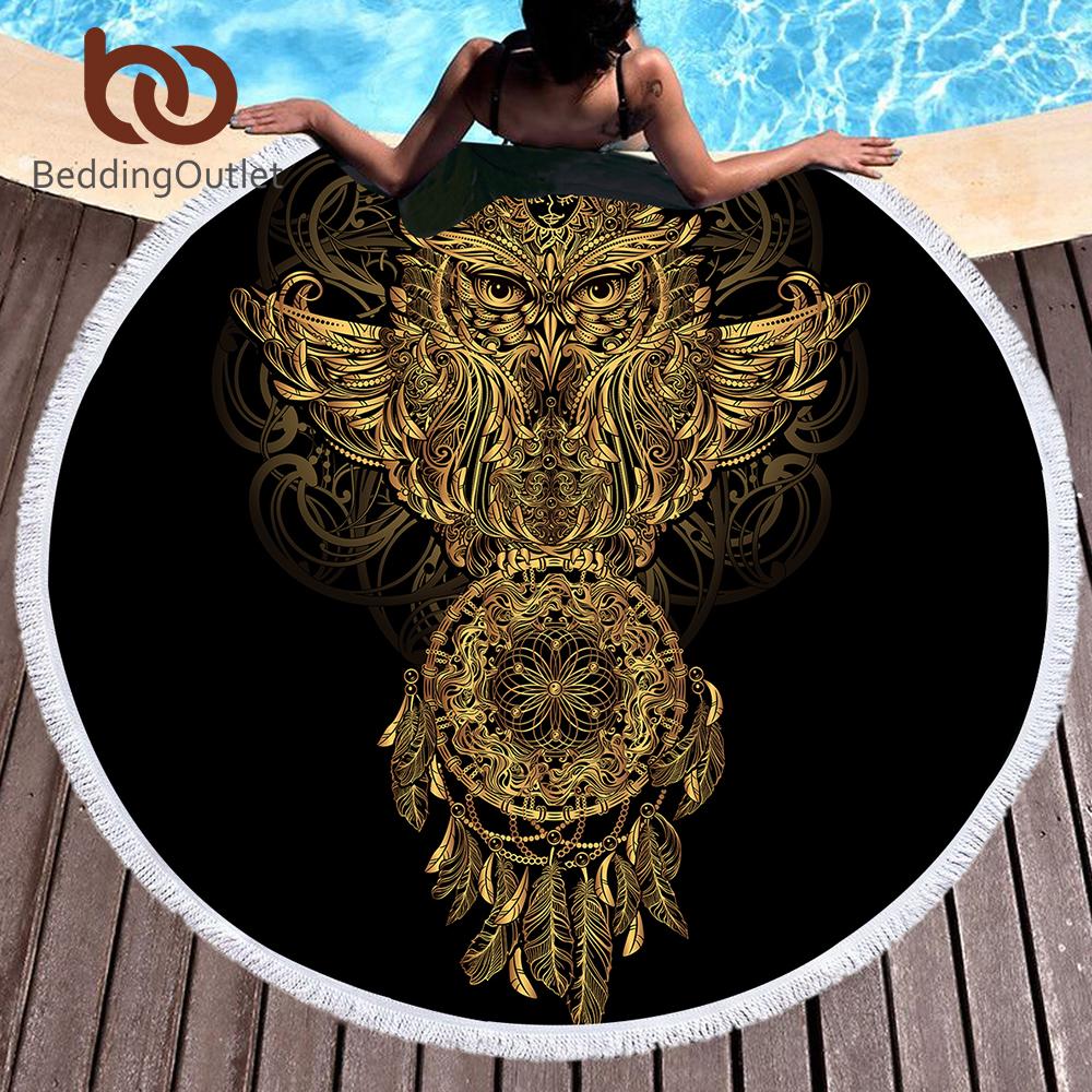 Summer Round Beach Towel Microfiber Bath Towel Large for Adults Owl Dreamcatcher Tassel Blanket Beach Cover Up