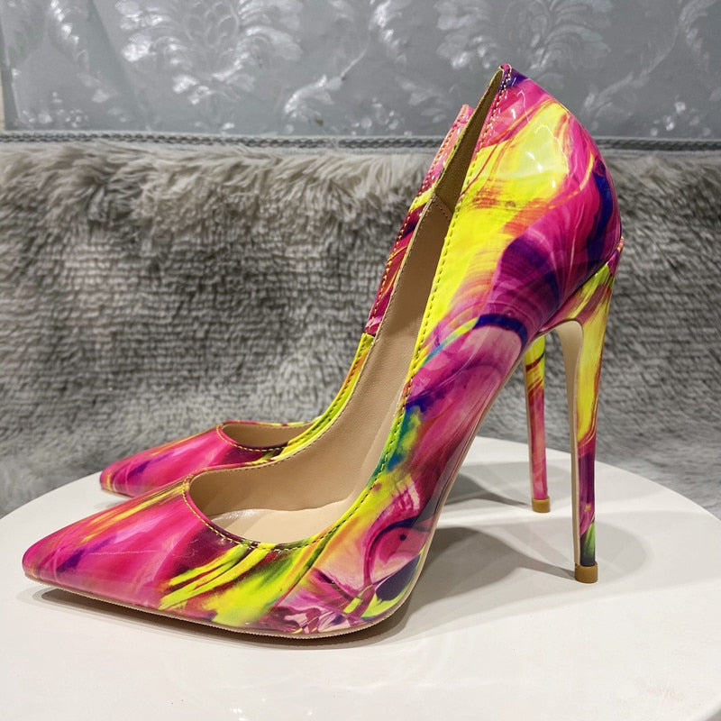 Glossy Printed Pointed Toe Stilettos eprolo