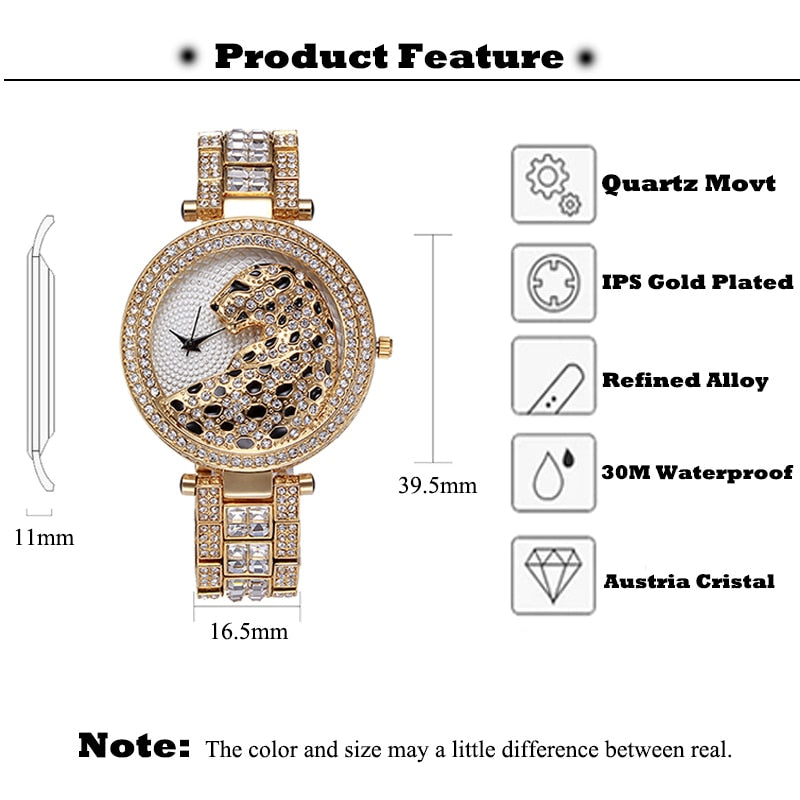 MISSFOX V227  Women Quartz Watch Fashion Bling Casual Ladies Watch Female Quartz Gold Watch Crystal Diamond Leopard For Women Clock - Emete store