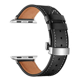 Stainless steel butterfly buckle leather strap for apple watch band 38mm 42mm iwatch series 4 3 2 1 wrist bracelet accessories - Emete store