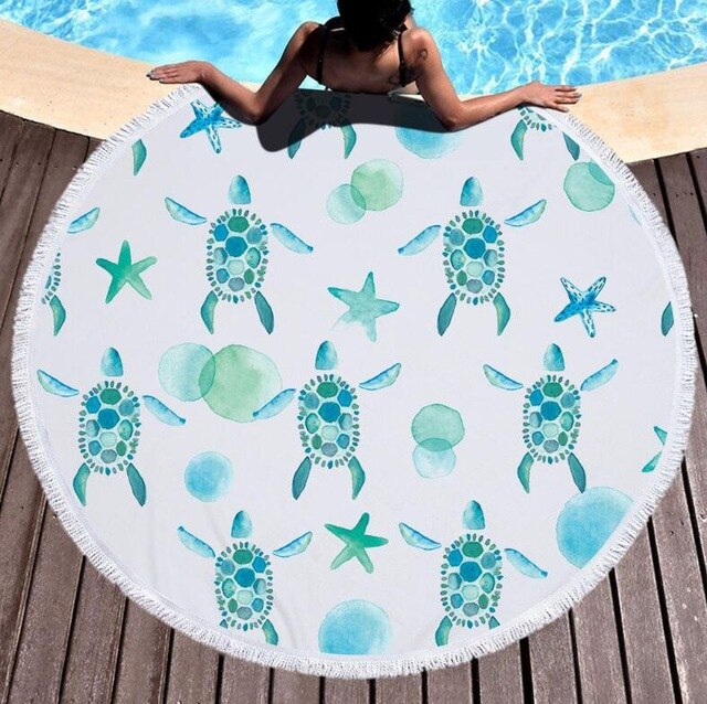 Turtle Round Beach Towels With Tassel Microfiber Bohemia Beach Towel Travel Sofa Picnic Living Room Home Decor