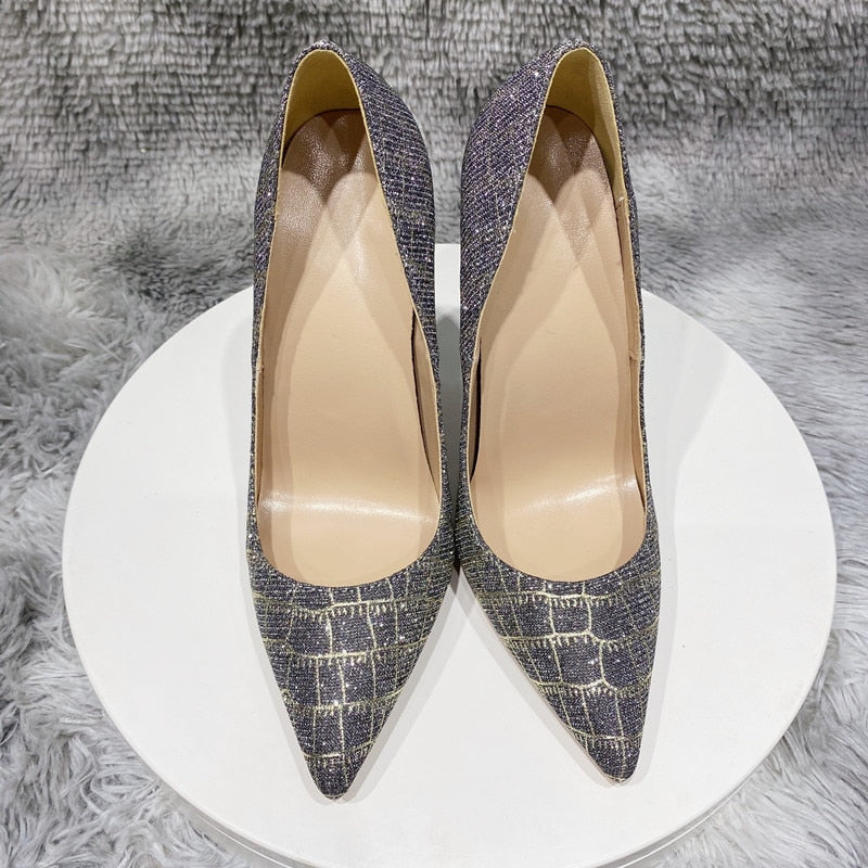 Glitter Crocodile-Embossed Pointy Toe Stiletto Pump - Emete Store