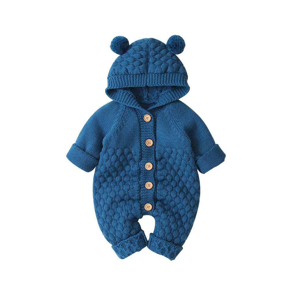 Children's three-dimensional fur ball hooded solid color knitted jumpsuit - Emete Store