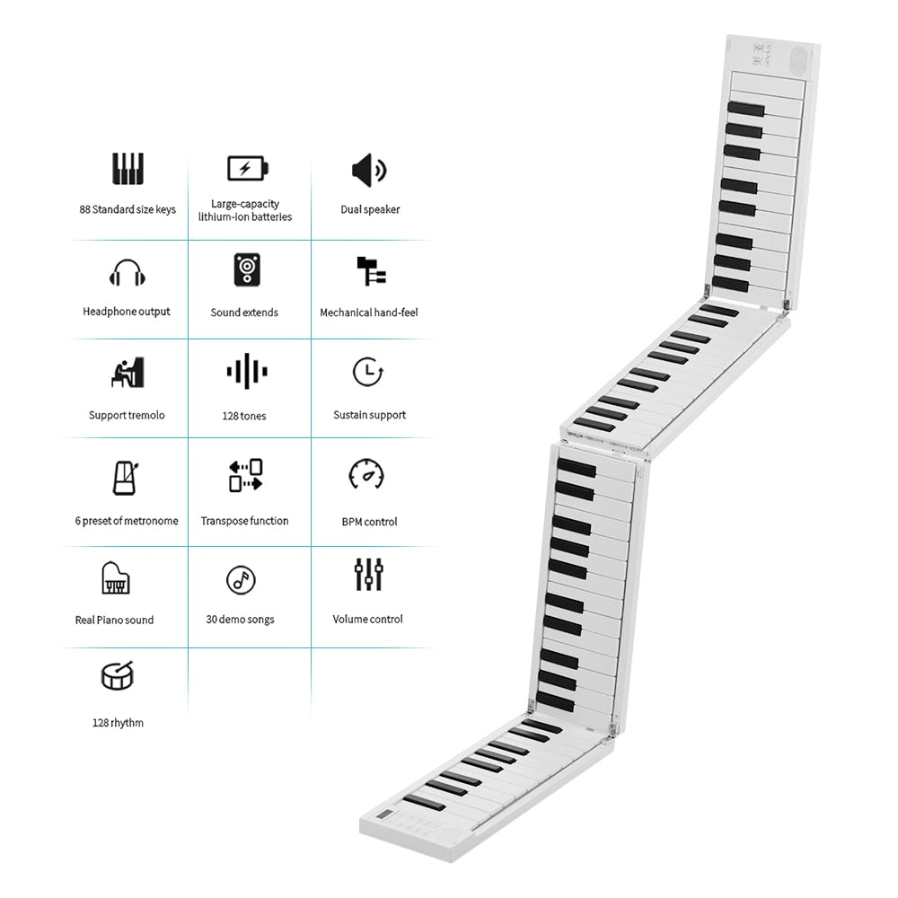 MIDIPLUS 88 Keys Foldable Electronic Piano Portable Keyboard 128 Tones Rhythm 30 Demo Songs Built-in Battery with Sustain Pedal