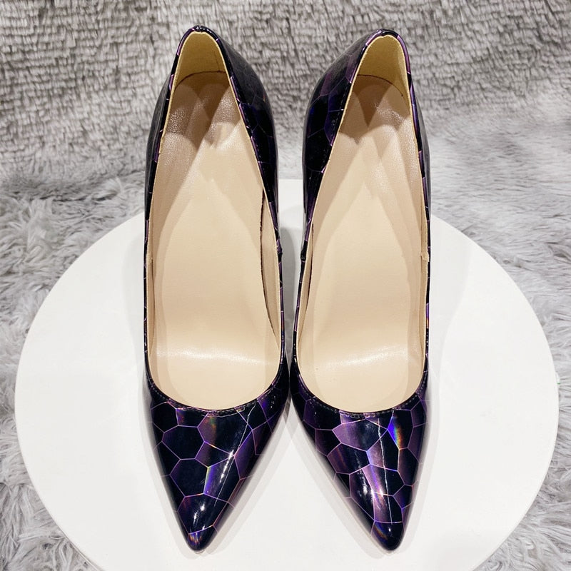 Geometric Print Patent High Heel Pumps - Emete Store