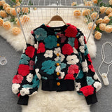 French Retro Three-Dimensional Flower Temperament Slim Cardigan Short Coat Women Fashion - Emete Store