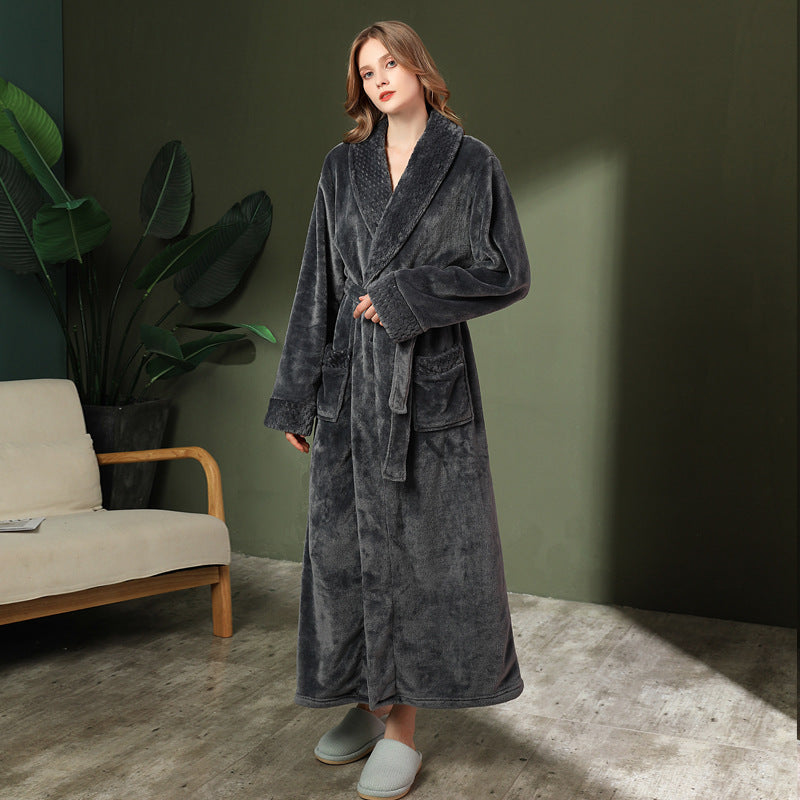 Women's double-sided thick couple bathrobe long autumn and winter coral fleece men's ankle length winter nightgown robe