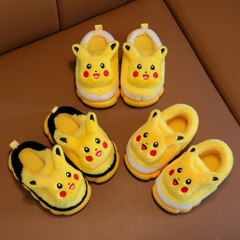 Winter children's cotton slippers, cute cartoon home for girls, warm and non slip indoor and outdoor baby cotton shoes, parent-child shoes, winter