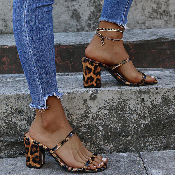 Leopard Print Plus Size High-Heeled Sandals for Women - Emete Store