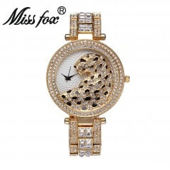 MISSFOX V227  Women Quartz Watch Fashion Bling Casual Ladies Watch Female Quartz Gold Watch Crystal Diamond Leopard For Women Clock - Emete store