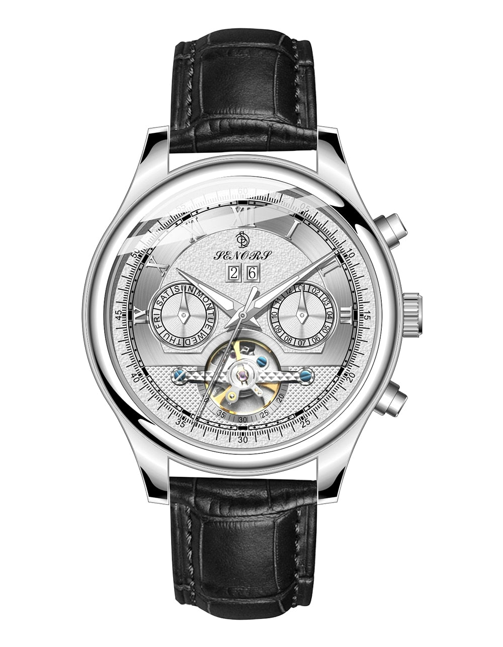 SenorsSN170 Automatic Mechanical Watch Men Luxury Military Leather Wrist Watch Man Clock Fashion Chronograph Wristwatch - Emete store