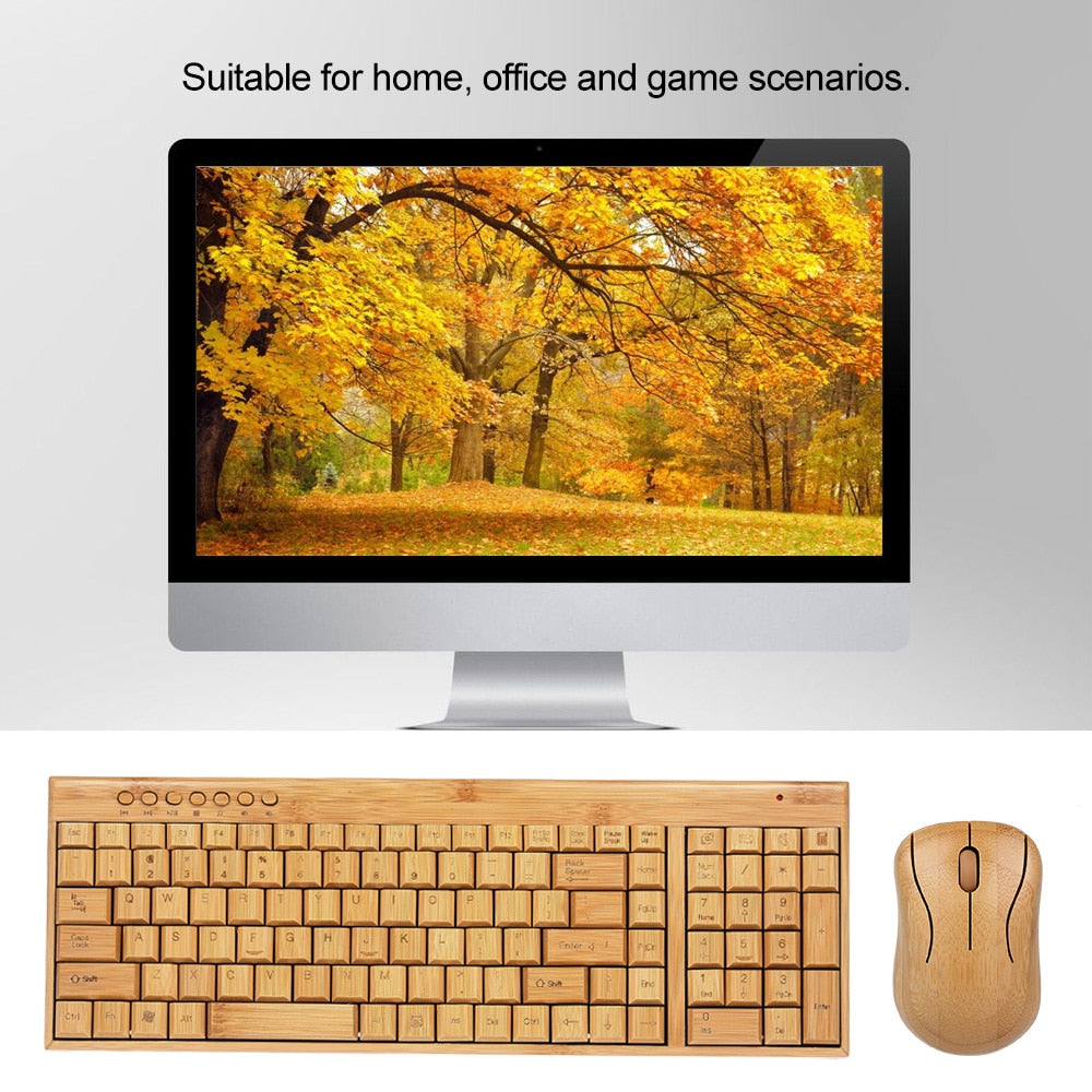 2.4G Wireless Bamboo PC Keyboard and Mouse Combo Combos Computer Keyboard Mice Office Handcrafted Natural Wooden Plug and Play - Emete store