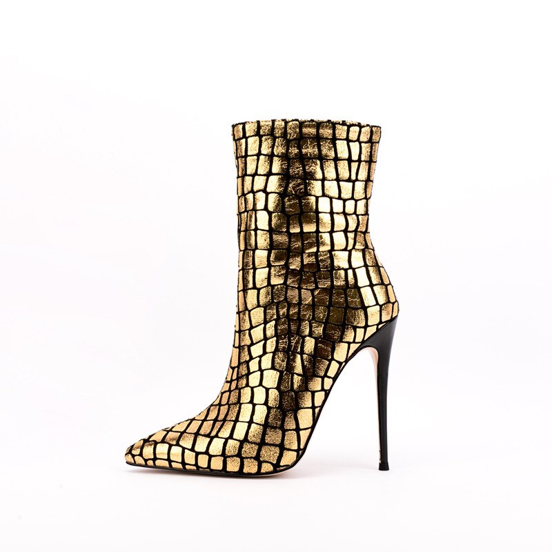 Shiny Stone Pattern Super High Heel Ankle Boots eprolo