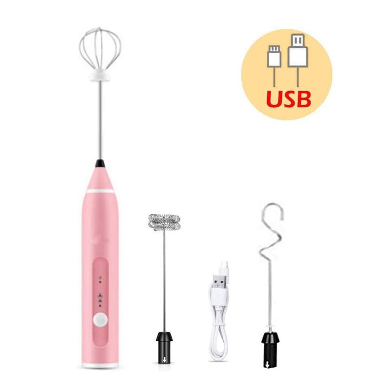 3-Piece Electric Milk Frother And Whisk Set - Emete Store