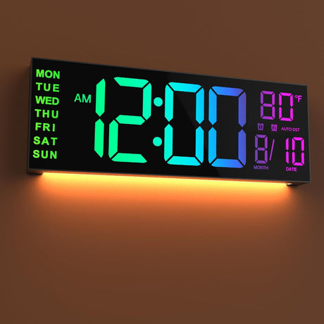 Large Digital Wall Clock with Remote Control Big LED/Dual Alarm/8 RGB Colors Digital Alarm Clock Electronic Watch - Emete store