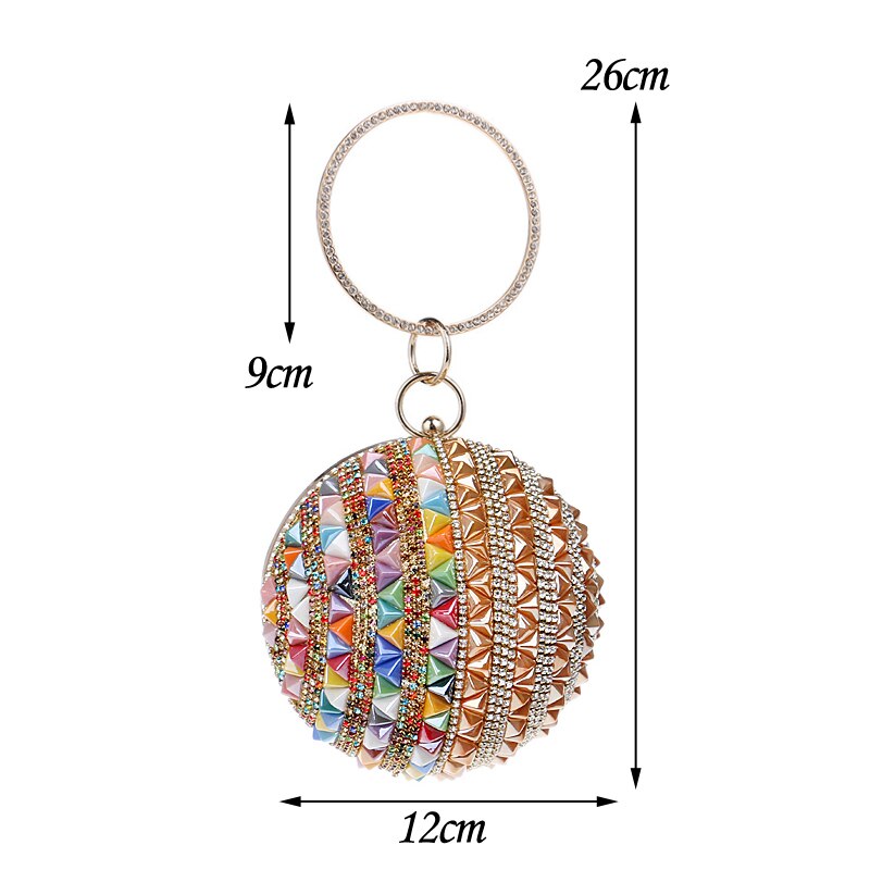 Ceramics Beaded Women Clutches Round Lady Evening Bags Crystal Wedding Party Bridal Purse
