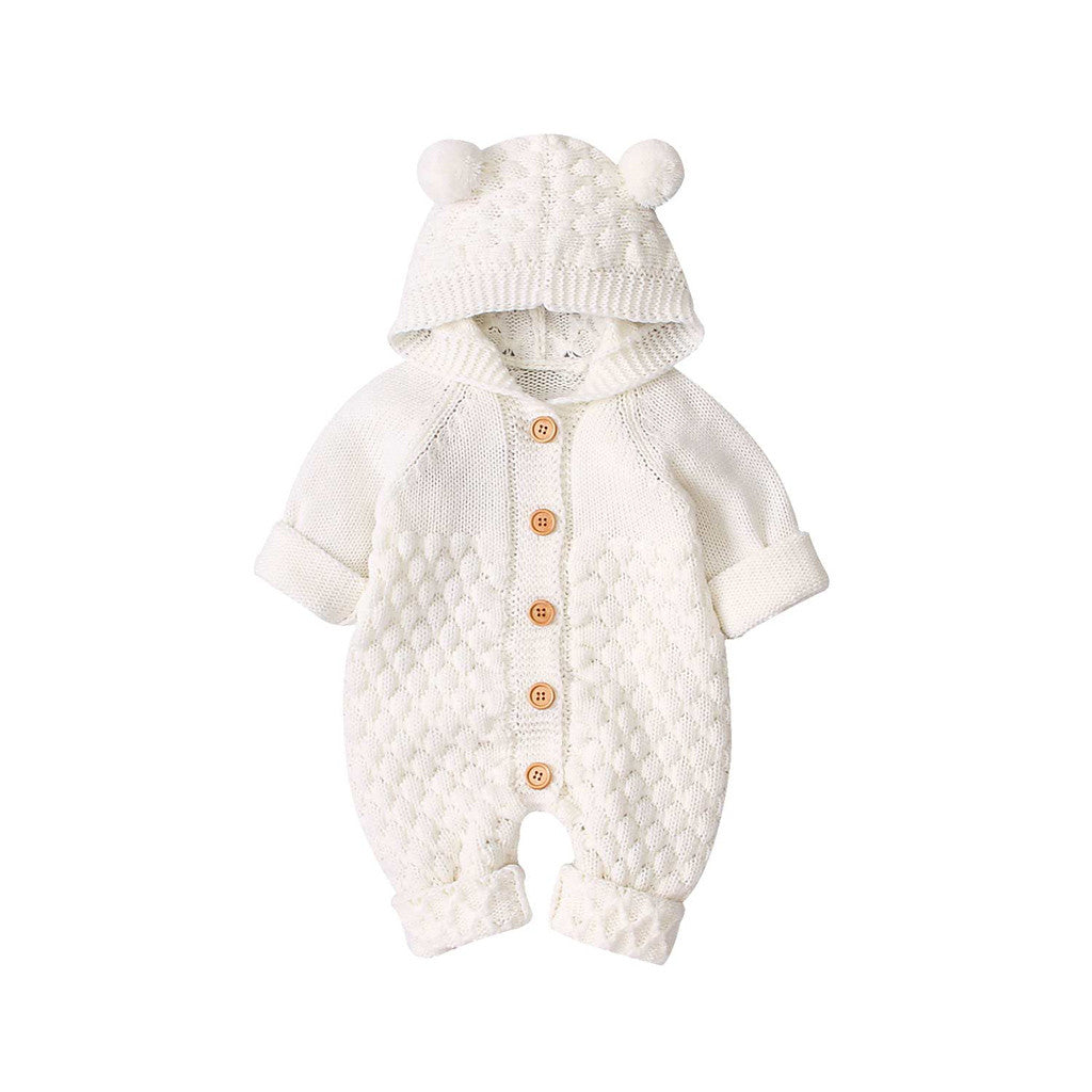 Children's three-dimensional fur ball hooded solid color knitted jumpsuit - Emete Store