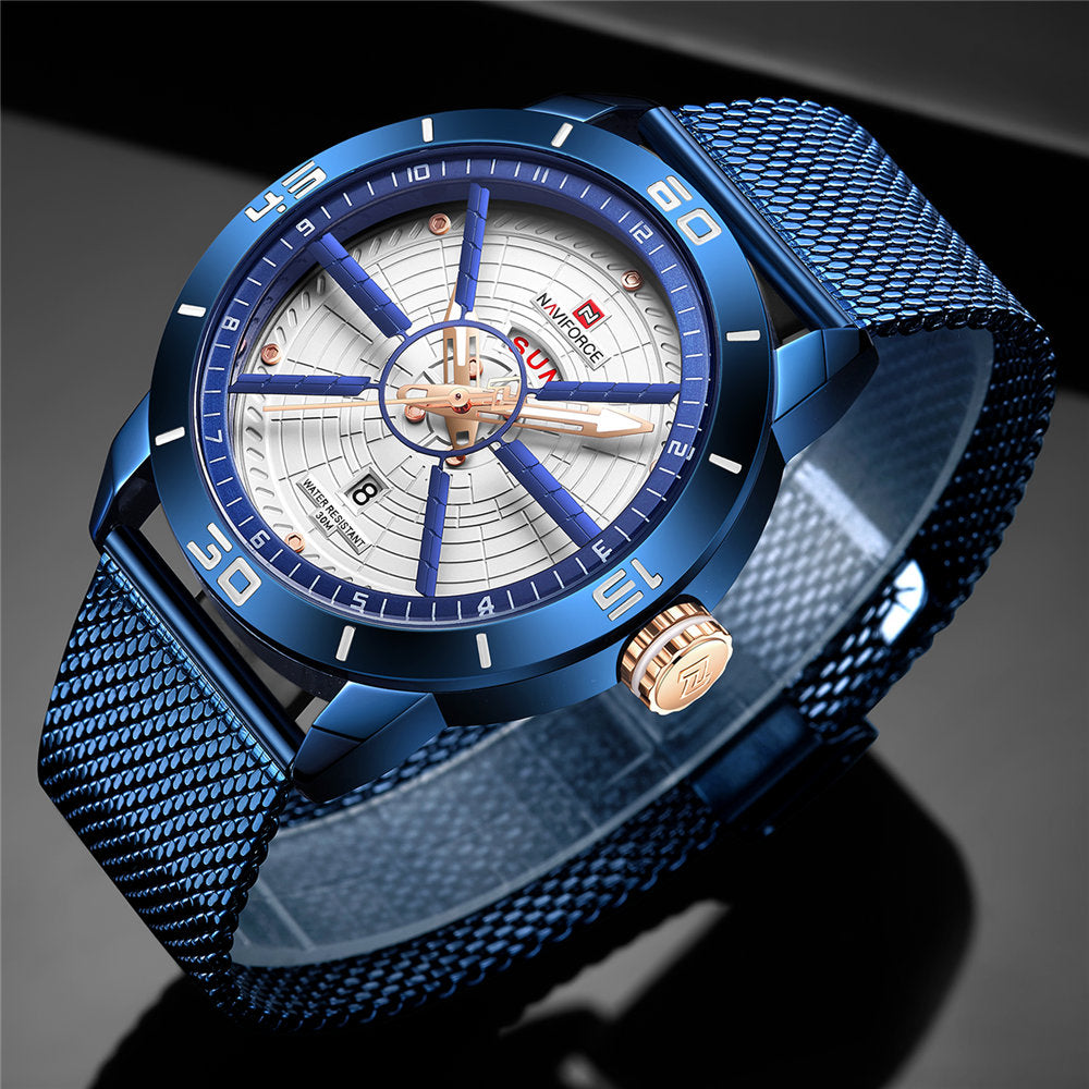 NAVIFORCE Mens Watches Top Brand Luxury Sport Watch Mesh Steel Date Week Waterproof Quartz Watch for Men Clock Relogio Masculino - Emete store